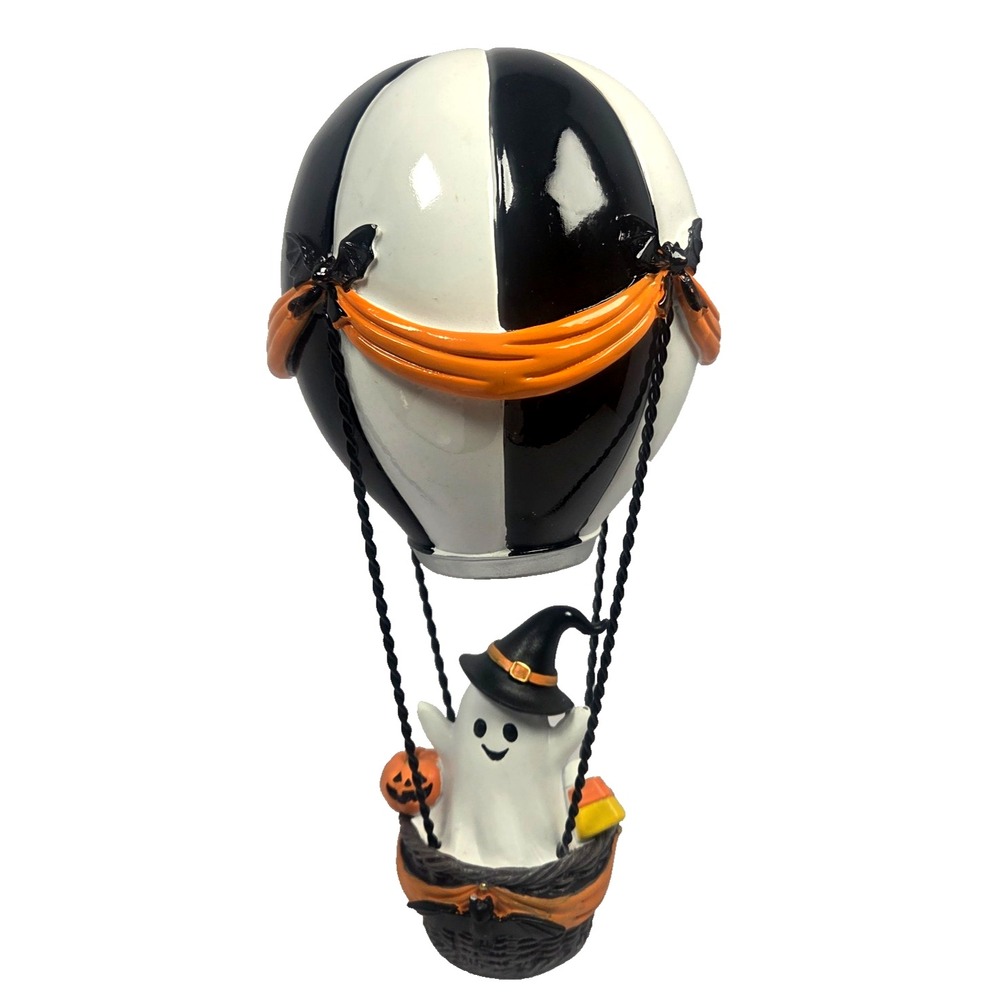 Ghost Hot Air Balloon Halloween Decor Black White Pumpkin Candy Corn 12" New